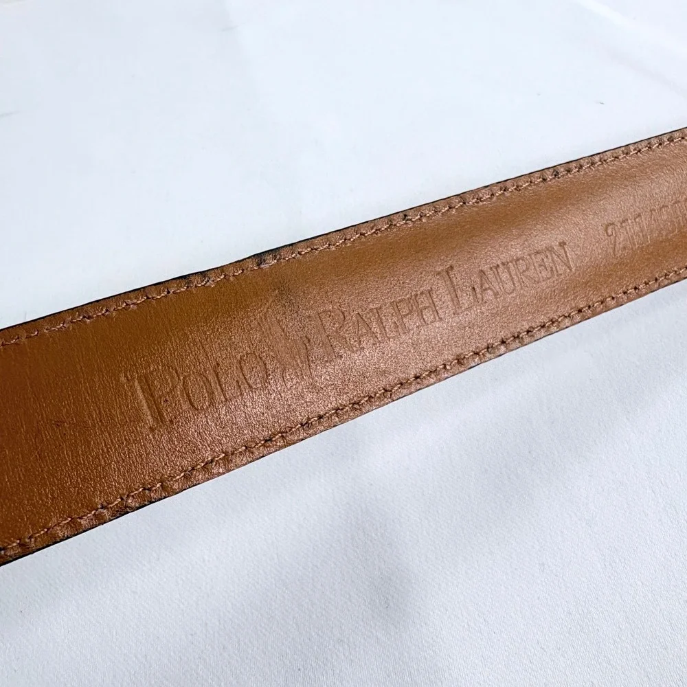 Polo Ralph Lauren Belt Brown Pebble Grain Leather Silver Buckle Mens 34 Vintage